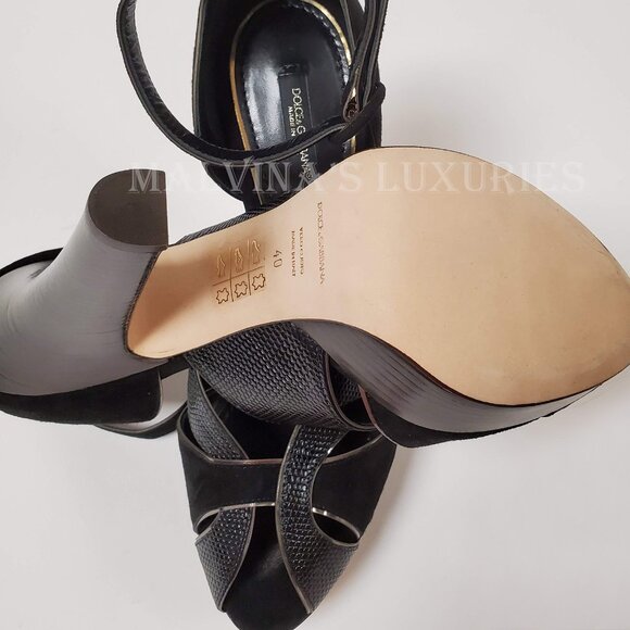 DOLCE & GABBANA SHOES BLACK SUEDE LEATHER PLATFORM SANDALS sz IT 40 US 10 - Picture 10 of 12